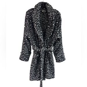 Croft & Barrow Cozy Plush Gray Animal Leopard Print Robe Size L
